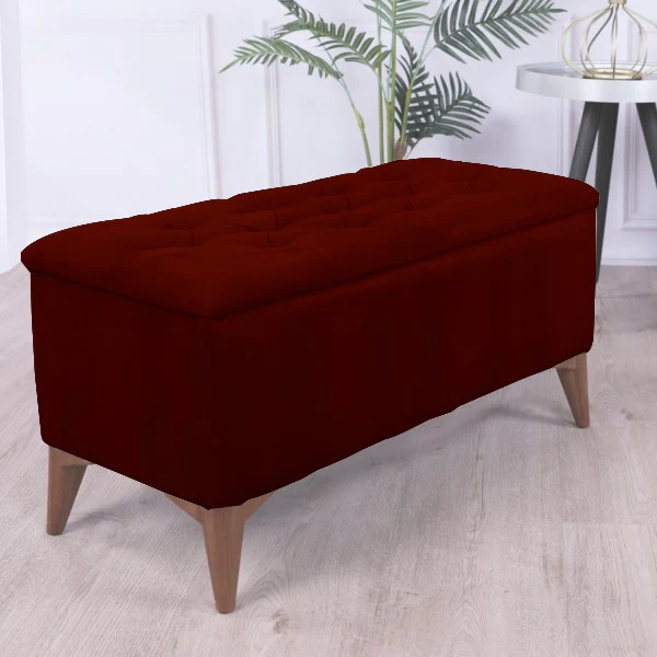 Mese - Scaun - Casa Modern Taburet Chester cu Depozitare Burgundia - Eleganță și Funcționalitate Într-un Format Compact