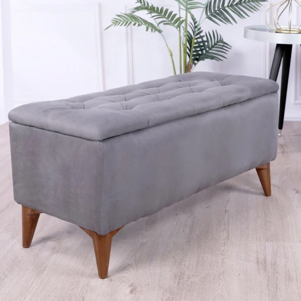 Mese - Scaun - Casa Modern Taburet Chester cu Depozitare Gri - Eleganță și Funcționalitate Într-un Format Compact