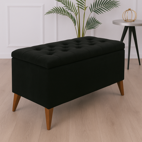 Pufuri și Taburete - Casa Modern Taburet Chester Negru cu Spațiu de Depozitare