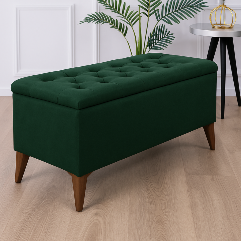 Pufuri și Taburete - Casa Modern Taburet Chester Verde cu Spațiu de Depozitare