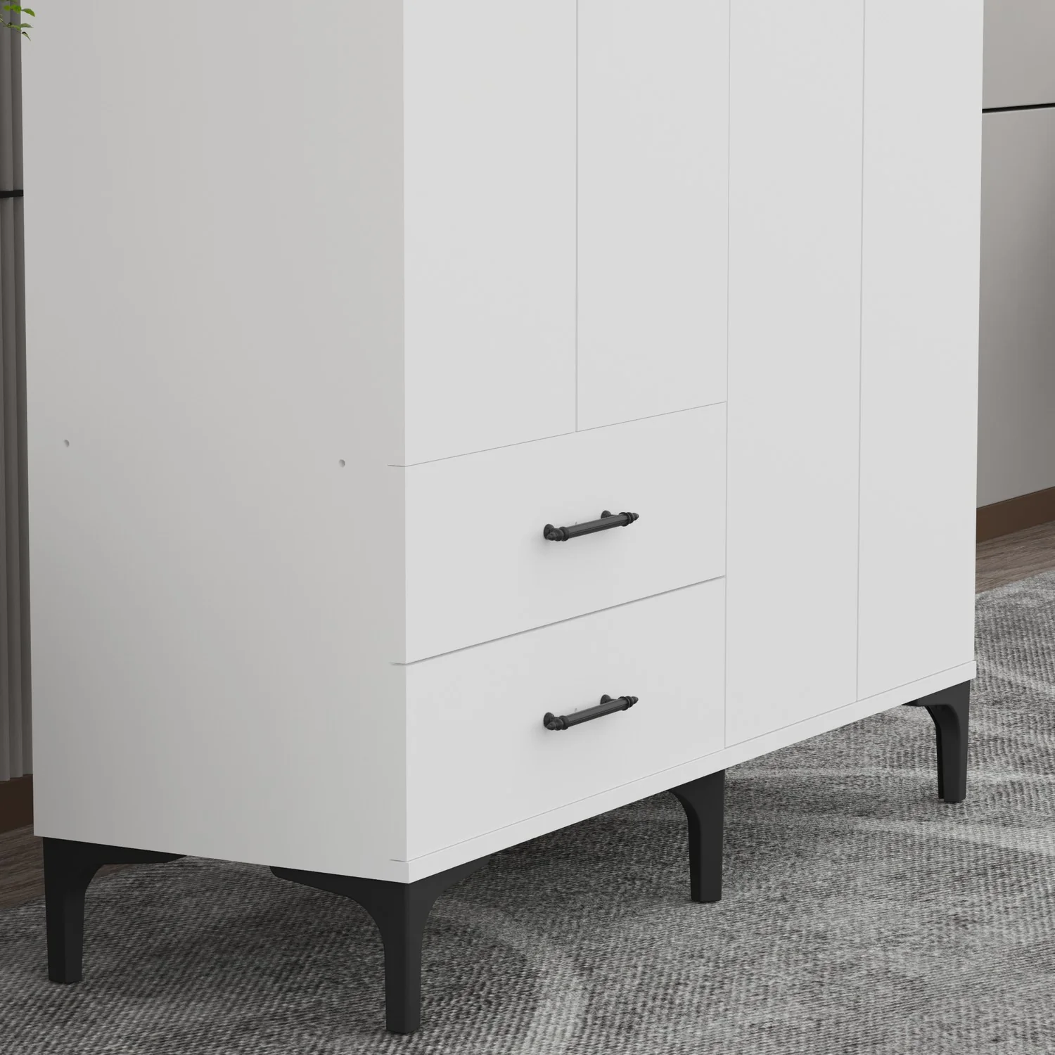 Dulapuri - Dulap Modern Alb Lucios cu 4 Uși și 2 Sertare - Eleganță și Funcționalitate Superioară