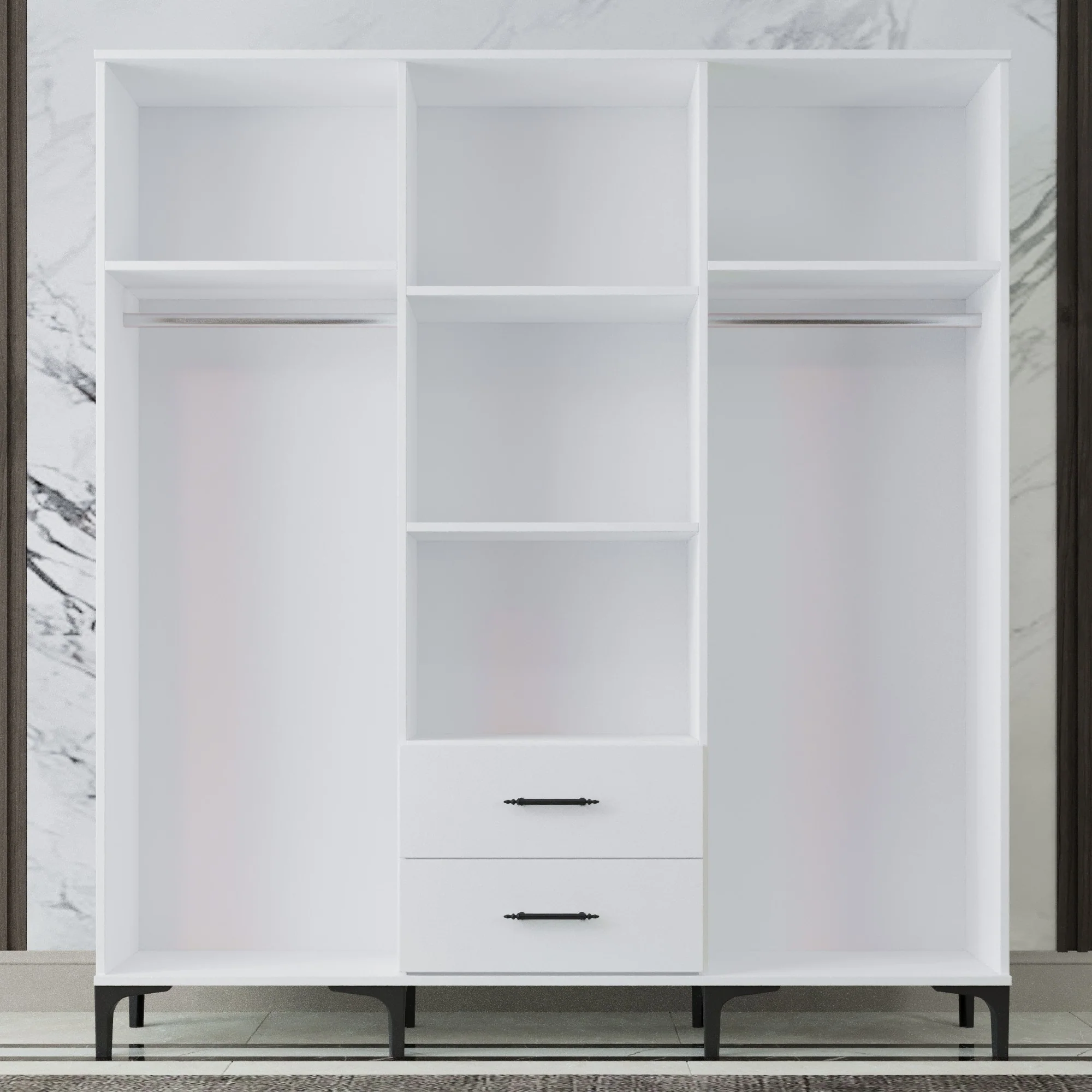 Dulap Modern cu 6 Uși și Oglindă, Alb Lucios - Spațiu Generos și Eleganță de Top [1]