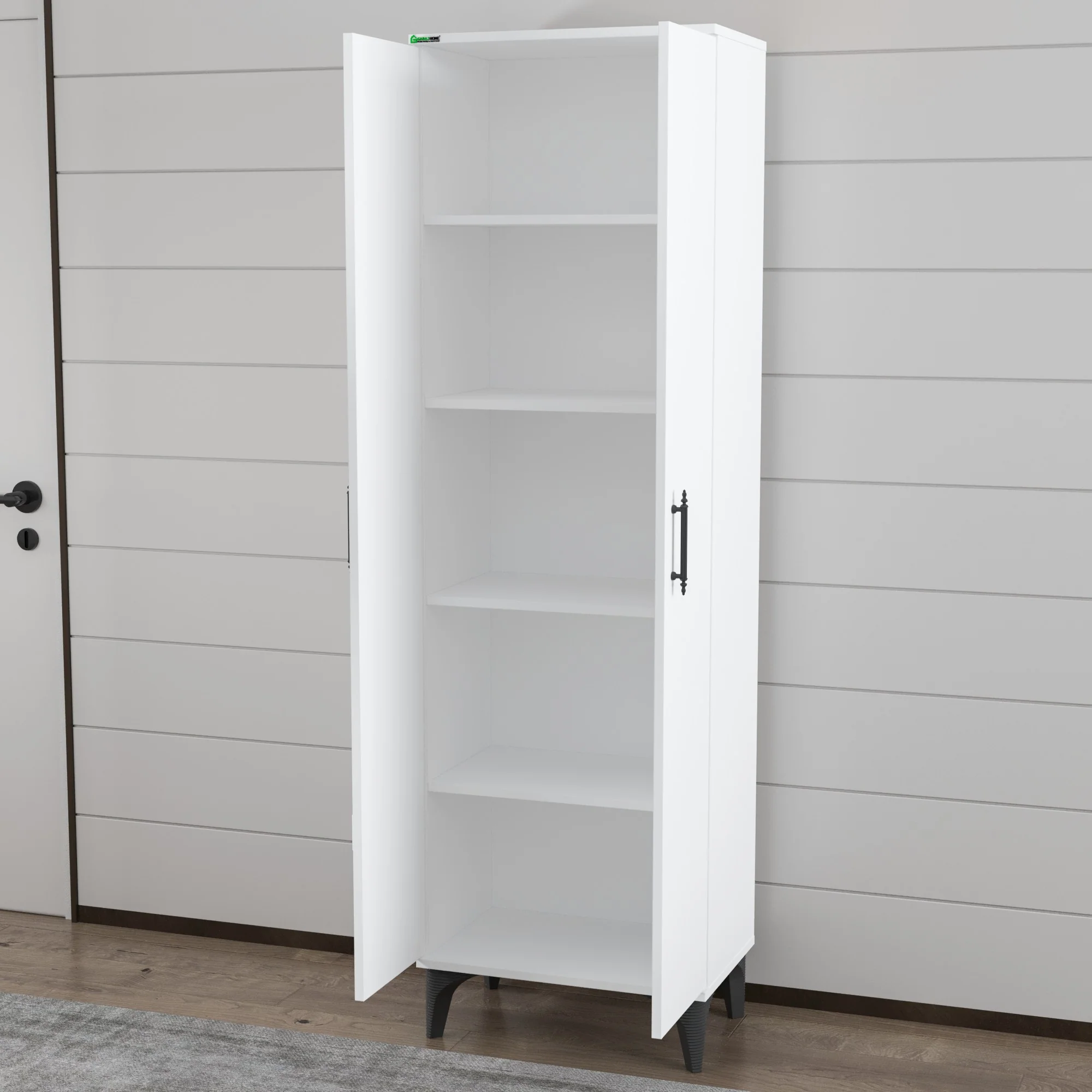 Dulapuri - Dulap Modern cu Rafturi pentru Haine, Alb Lucios - Eleganță și Funcționalitate pentru Dormitorul Tău