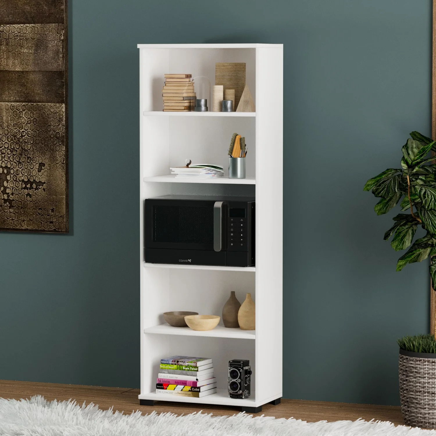 Dulap Multifuncțional Alb Lucios cu 4 Uși și Loc pentru Cuptor - Soluție Elegantă de Organizare pentru Bucătărie [1]