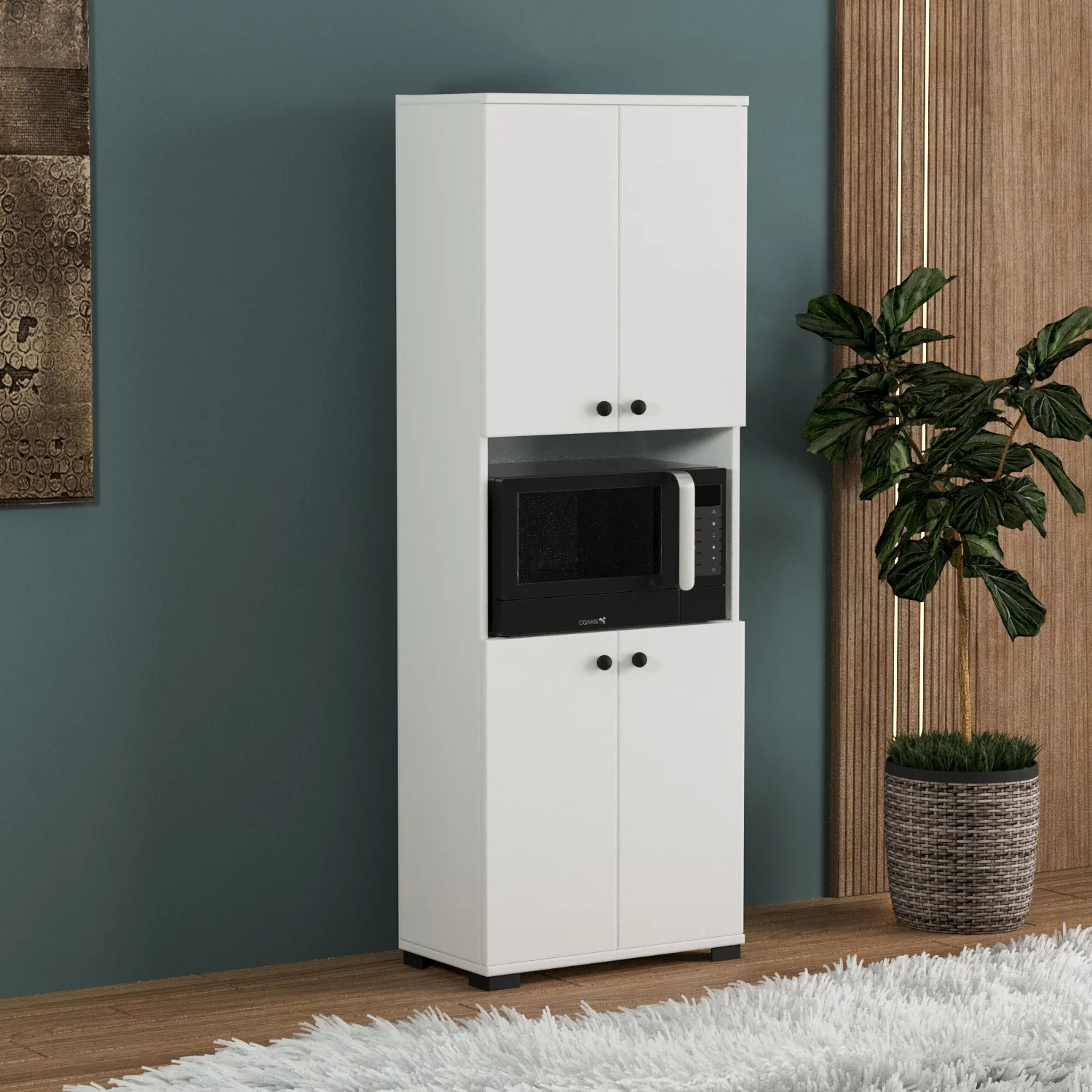 Dulap Multifuncțional Alb Lucios cu 4 Uși și Loc pentru Cuptor - Soluție Elegantă de Organizare pentru Bucătărie [3]