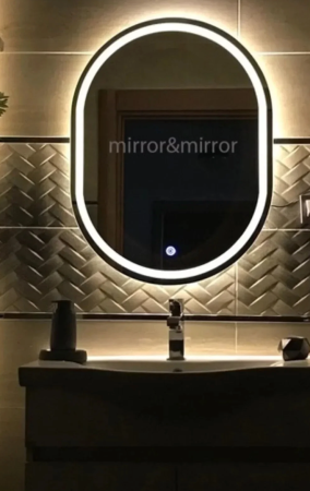 Oglindă decorativă flotantă ovală cu LED, tactilă, sablată, 60x80 cm [1]