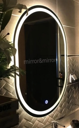 Oglindă decorativă flotantă ovală cu LED, tactilă, sablată, 60x80 cm [2]