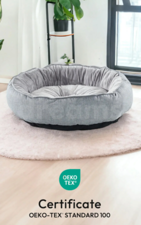 Animale de companie - Pat de lux Russell pentru pisici/câini, covoraș antiderapant, material certificat, lavabil, umplutură cu fibră