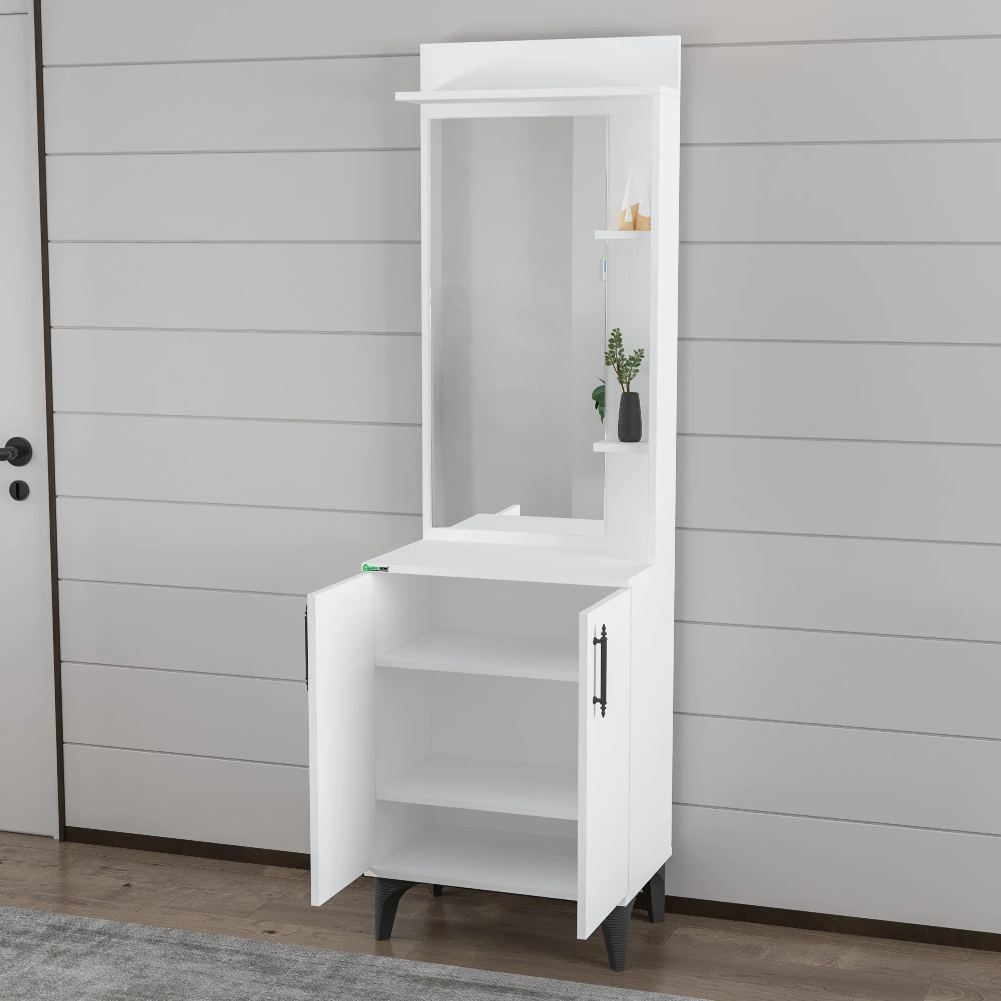 Dulapuri - Vestiar Suspendat Alb Lucios cu Oglindă - Design Modern și Funcționalitate Premium