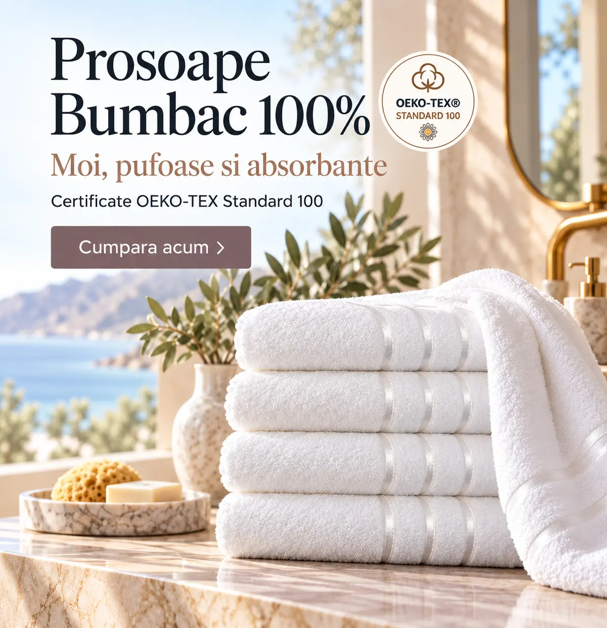 Prosoape bumbac pentru baie, certificate OEKO-TEX - Mobile