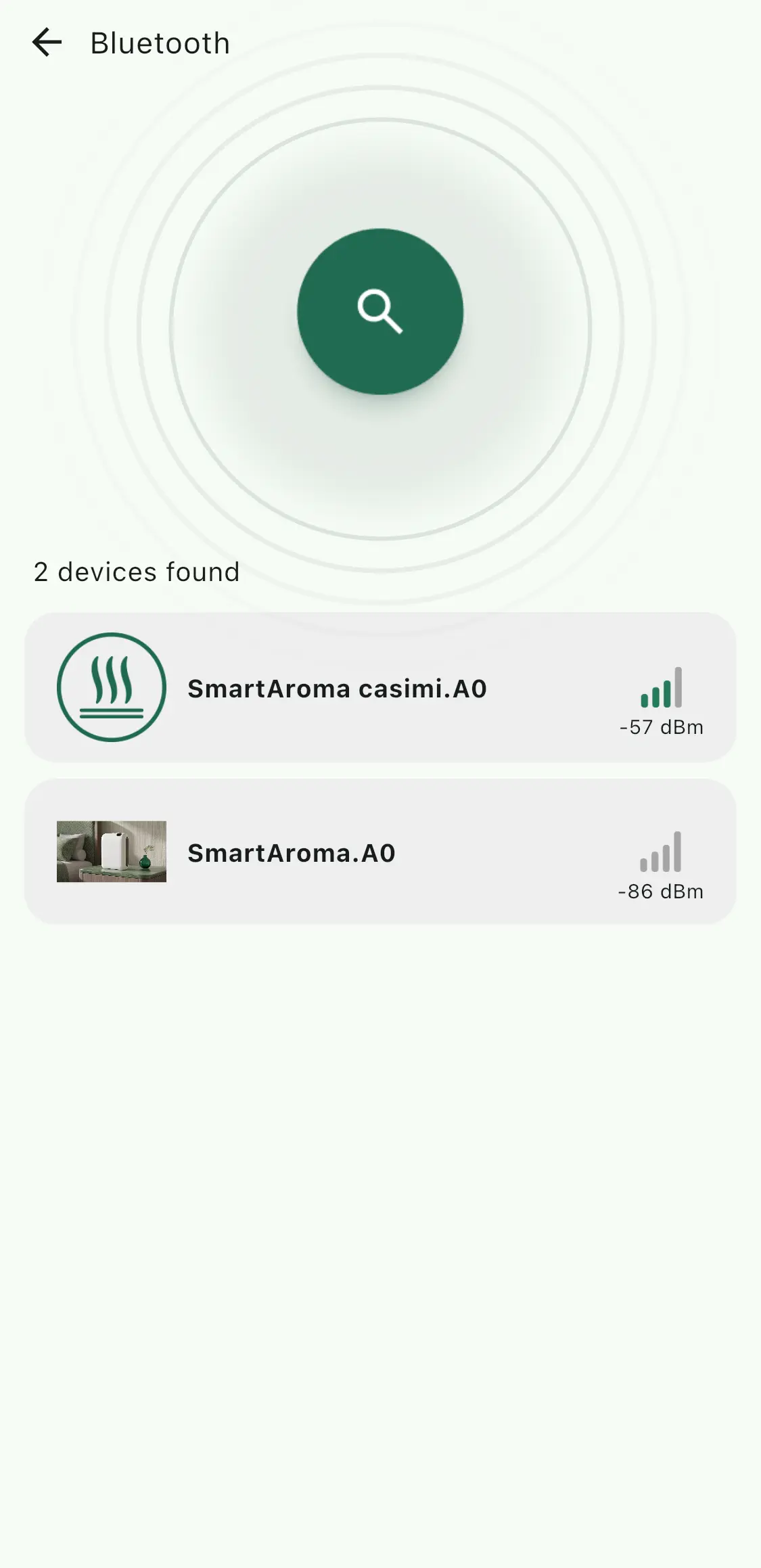 Selectare difuzor parfum Legend din lista Bluetooth Aroma Link