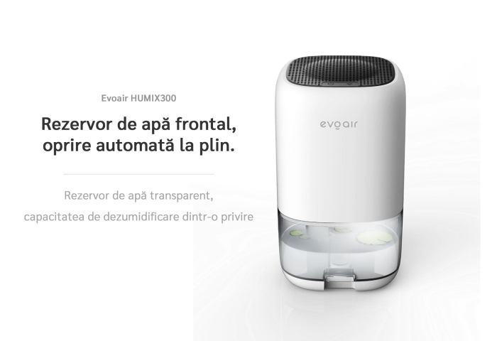 Dezumidificator aer Evoair HUMIX300, 300ml/24h, Silentios, Lumina Ambientală în 7 culori, Rezervor 1l, Alb [16]
