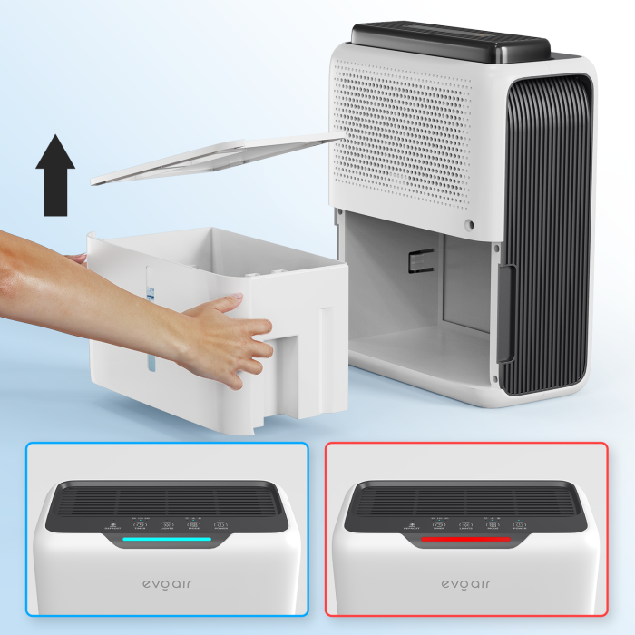 Dezumidificator aer Evoair HUMIXDUO, 500ml/24h, 3 Moduri funcționare, Silențios, Lumină Ambientală, Rezerva cu Silicagel, Timer 48h, Rezervor 2.5l, Alb [19]