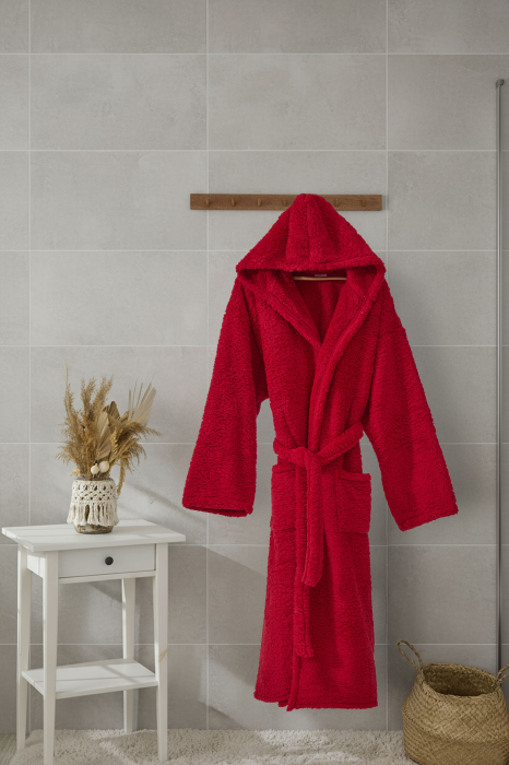 Halat de Baie Cocolino, WellSoft, Model cu Gluga, Rosu [1]