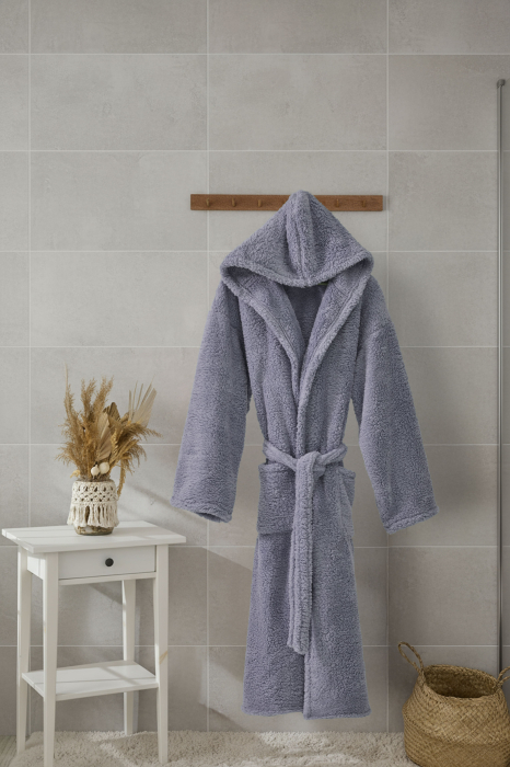 Halat de Baie Cocolino, WellSoft, Model cu Gluga, Gri Inchis [1]