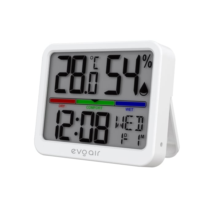 Higrometru si termometru digital, Evoair SENTIMINI, indicator umiditate și temperatură, data si ora, Alb [2]