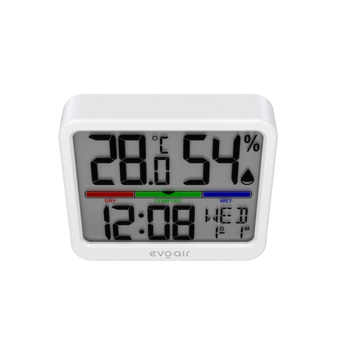 Higrometru si termometru digital, Evoair SENTIMINI, indicator umiditate și temperatură, data si ora, Alb [3]