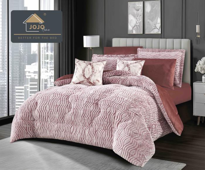 Lenjerie de pat cu Pilota Inclusa, 2 Fete, Cearceaf cu Elastic, 6 Piese, Blana de Iepure Artificiala si Catifea, Roz [1]