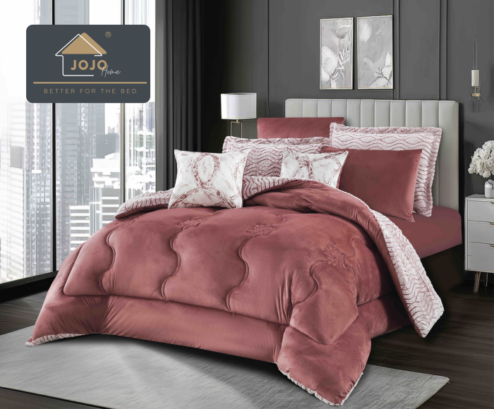 Lenjerie de pat cu Pilota Inclusa, 2 Fete, Cearceaf cu Elastic, 6 Piese, Blana de Iepure Artificiala si Catifea, Roz [2]