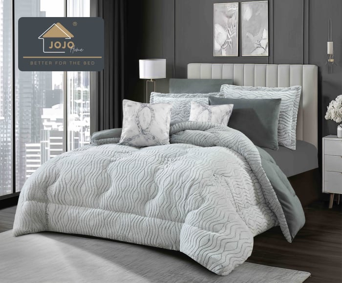 Lenjerie de pat cu Pilota Inclusa, 2 Fete, Cearceaf cu Elastic, 6 Piese, Blana de Iepure Artificiala si Catifea, Gri [1]