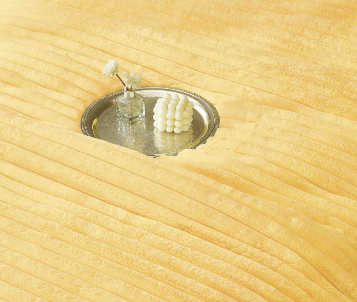 Lenjerie de pat cu Pilota Inclusa, Cearceaf cu Elastic, 6 Piese, Blana de Iepure Artificiala si Catifea, Galben [3]