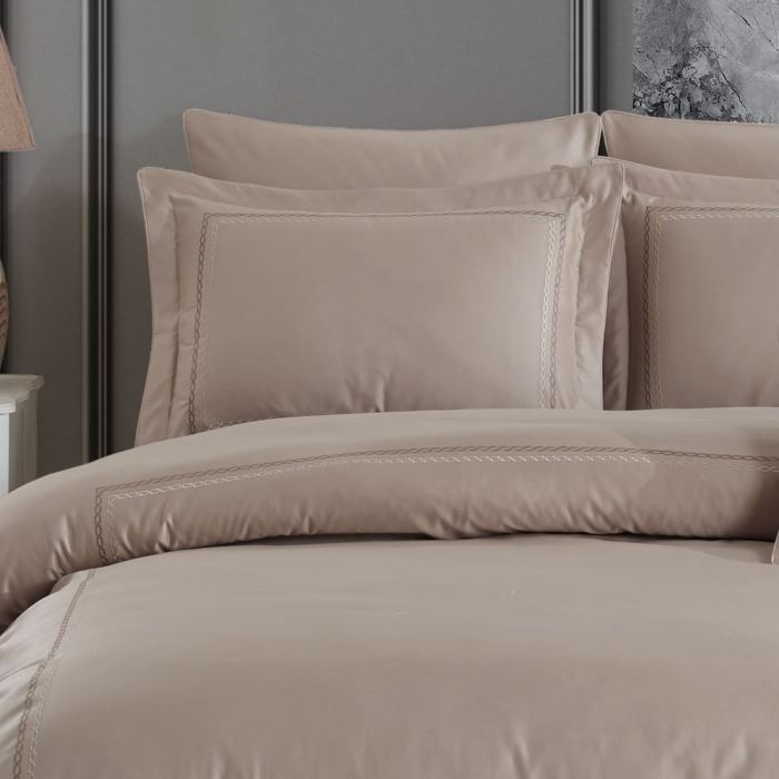 Lenjerie De Pat Premium, Queen, 800TC, Bumbac 100%, 7 piese, Bej [2]