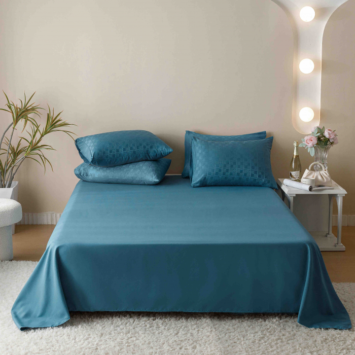 Lenjerie pat 2 persoane, 6 piese, din jacquard finetat, turcoaz [6]