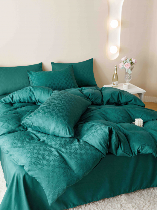 Lenjerie pat 2 persoane, 6 piese, din jacquard finetat, verde [4]