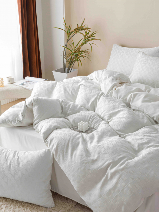 Lenjerie pat 2 persoane, 6 piese, din jacquard finetat, alb [5]