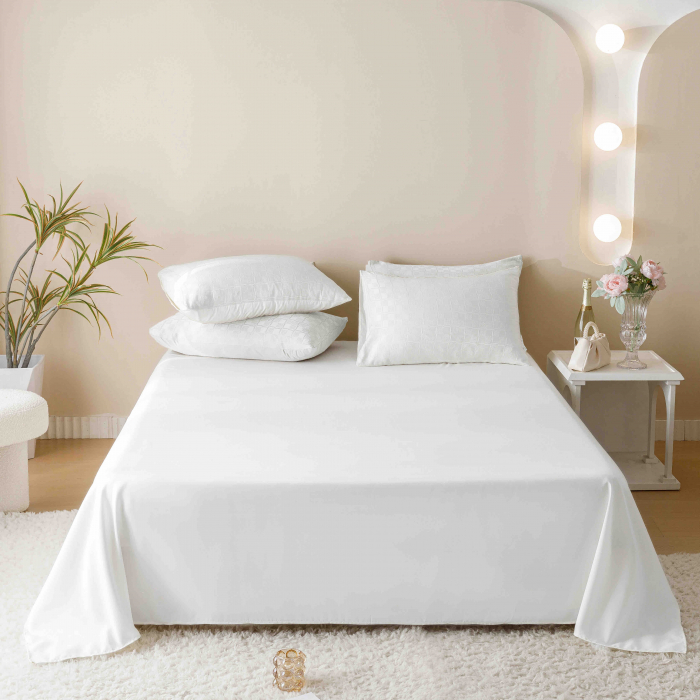 Lenjerie pat 2 persoane, 6 piese, din jacquard finetat, alb [6]