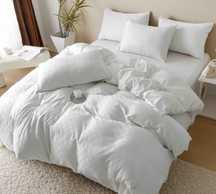 Lenjerie pat 2 persoane, 6 piese, din jacquard finetat, alb [2]