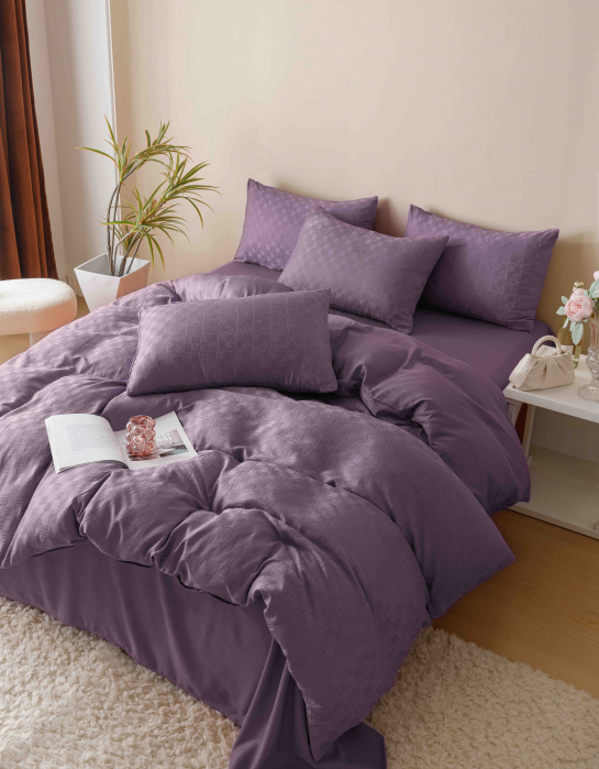 Lenjerie pat 2 persoane, 6 piese, din jacquard finetat, mov inchis [5]