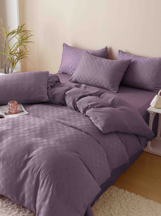 Lenjerie pat 2 persoane, 6 piese, din jacquard finetat, mov inchis [2]