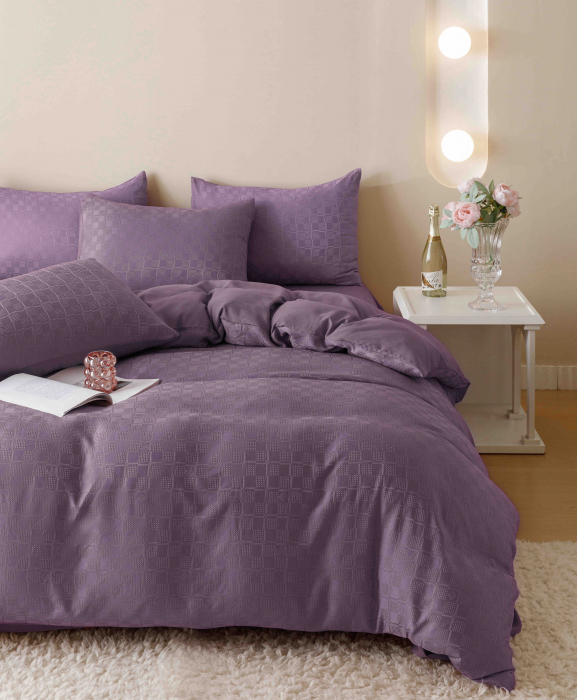 Lenjerie pat 2 persoane, 6 piese, din jacquard finetat, mov inchis [6]