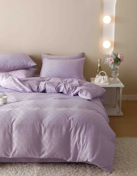 Lenjerie pat 2 persoane, 6 piese, din jacquard finetat, mov deschis [3]