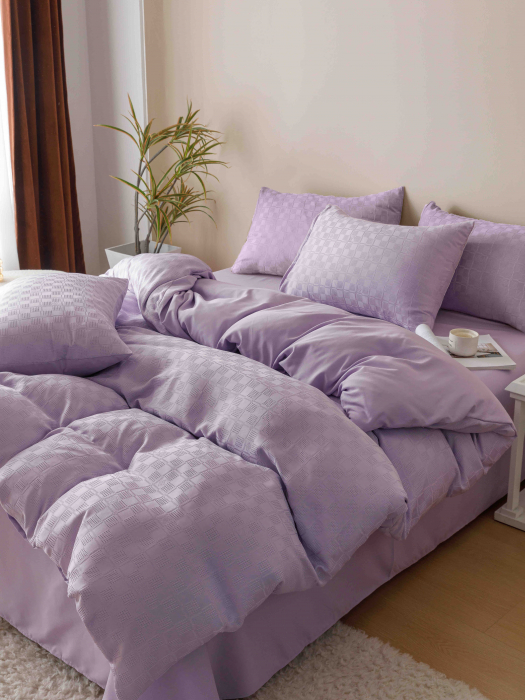 Lenjerie pat 2 persoane, 6 piese, din jacquard finetat, mov deschis [2]
