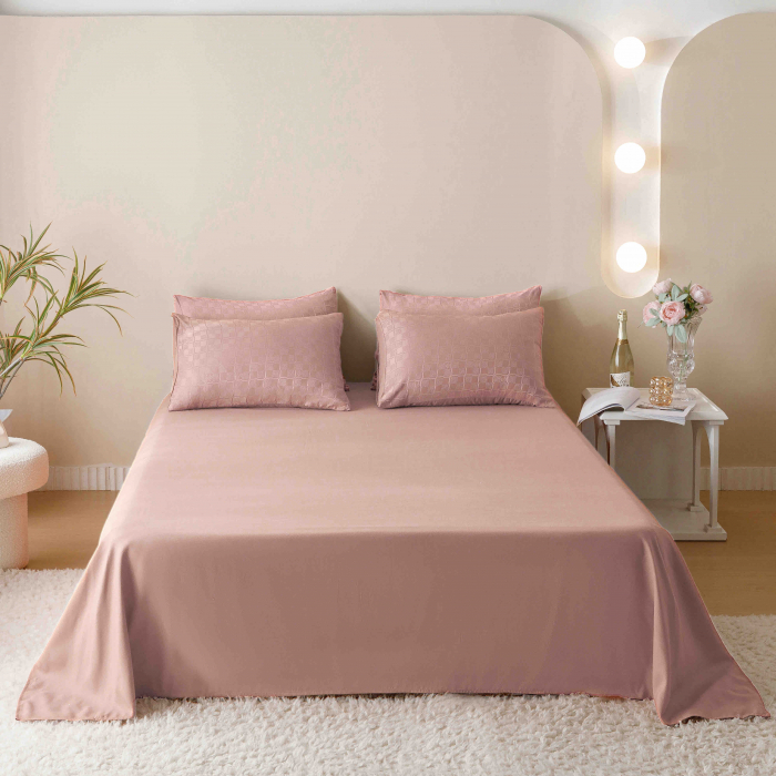 Lenjerie pat 2 persoane, 6 piese, din jacquard finetat, roz [5]