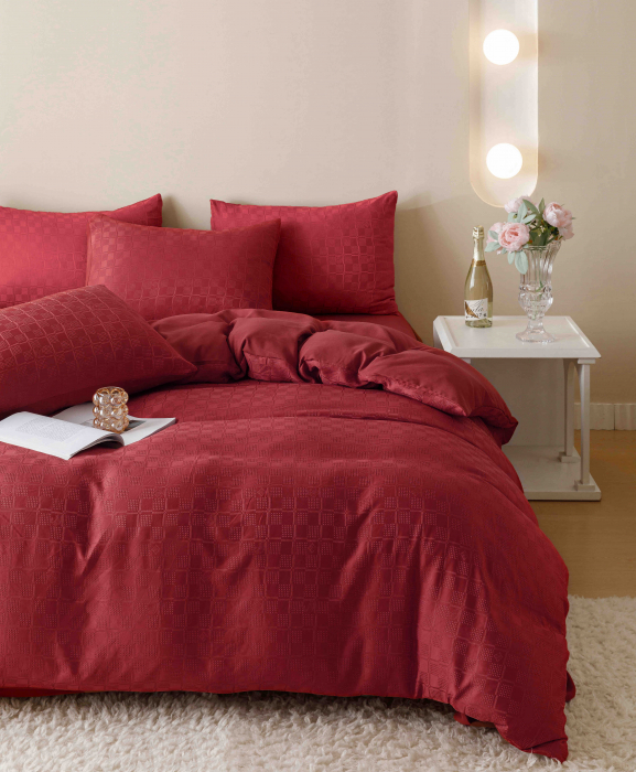 Lenjerie pat 2 persoane, 6 piese, din jacquard finetat, rosu [4]