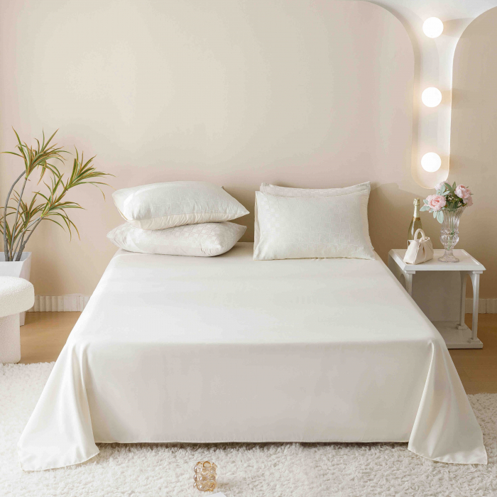Lenjerie pat 2 persoane, 6 piese, din jacquard finetat, crem [6]