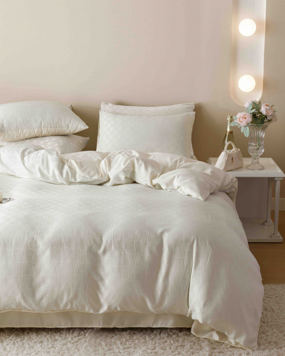 Lenjerie pat 2 persoane, 6 piese, din jacquard finetat, crem [5]