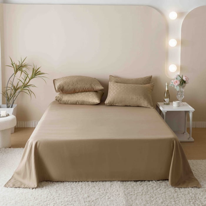 Lenjerie pat 2 persoane, 6 piese, din jacquard finetat, maro [5]