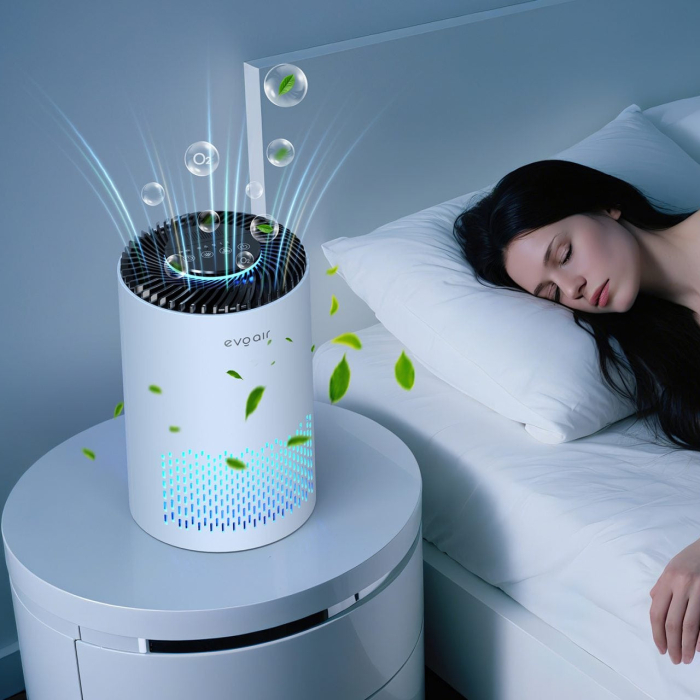 Purificator de aer Evoair Zuno, Filtru 3 in 1 True HEPA, Carbon Activ, Lampă UV, 3 viteze, Mod Noapte, Aromaterapie, Lumină Ambientală, Timer, Alb [3]