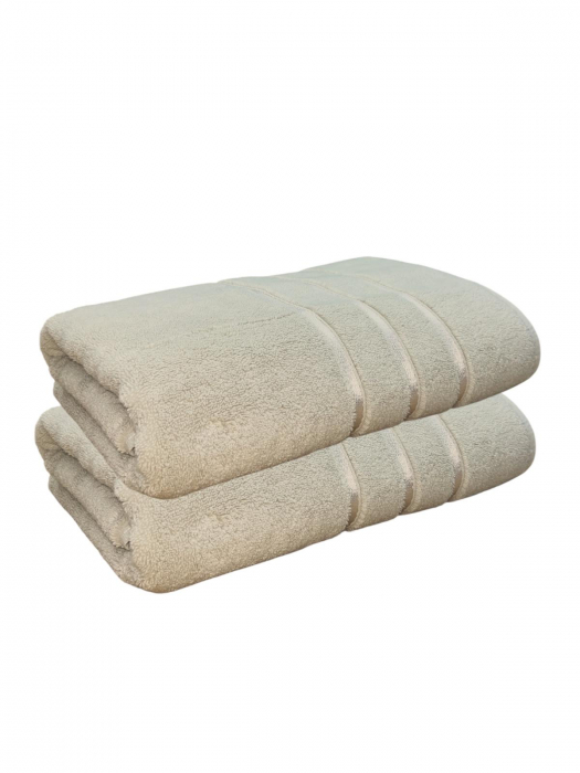 Set 2 Prosoape Baie din Microbumbac 100%, Ultra Pufos, Model Dungi Soft - Light Brown [1]