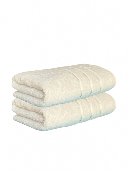 Set 2 Prosoape Baie din Microbumbac 100%, Ultra Pufos, Model Dungi Soft - Light Yellow [1]