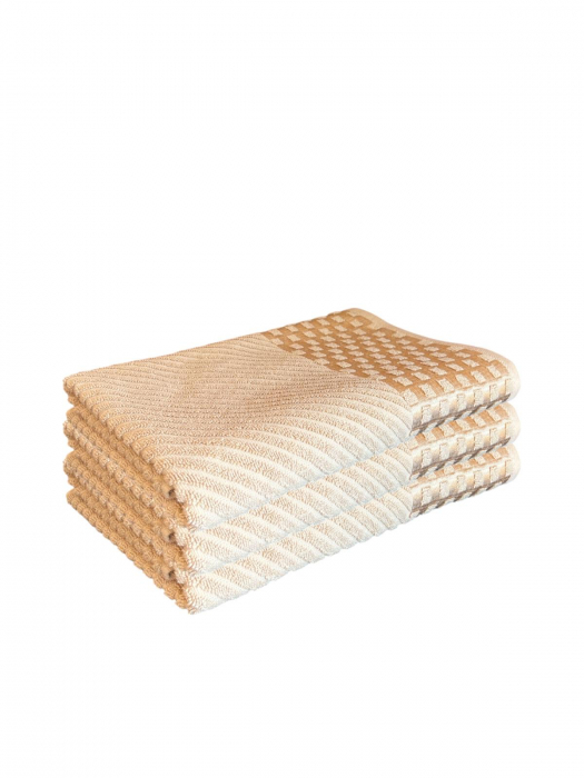 Set 3 Prosoape de Baie din Bumbac 100%, Tip Jacquard, Maro [1]