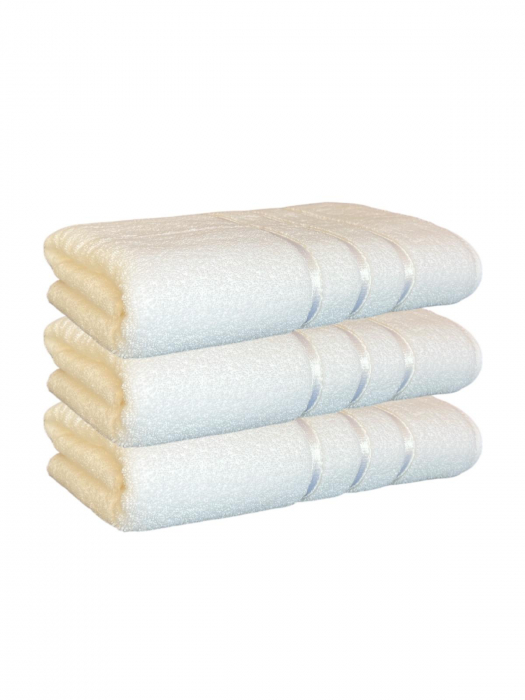 Set 3 Prosoape Baie din Microbumbac 100%, Ultra Pufos, Model Dungi Soft - Alb [1]