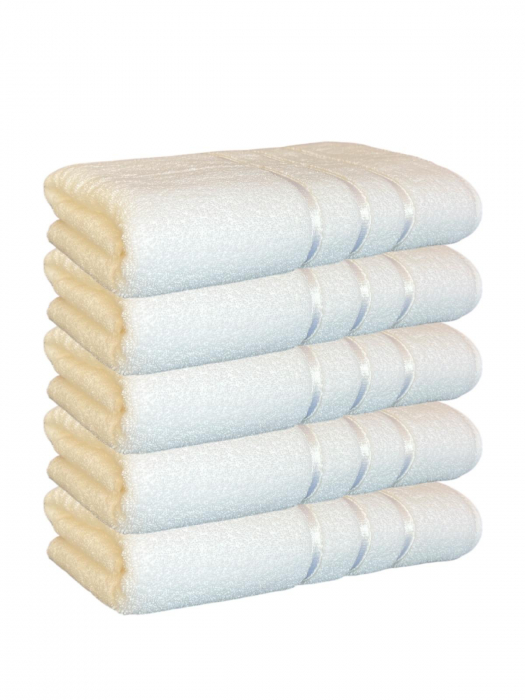 Set 5 Prosoape Baie din Microbumbac 100%, Ultra Pufos, Model Dungi Soft - Alb [1]