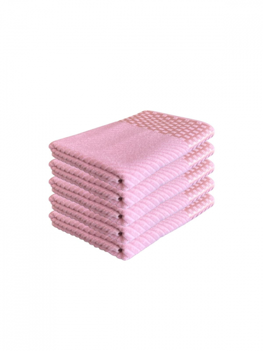 Set 5 Prosoape de Baie din Bumbac 100%, Tip Jacquard, Roz [1]