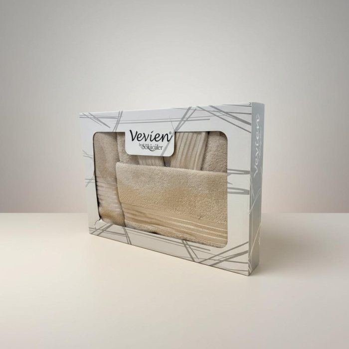 Set Halat de Baie Premium + 2 Prosoape, Bumbac 100%, Maro, Ambalat in Cutie Cadou [2]