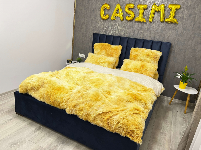 Set Lenjerie Super Pufoasa Cocolino, Model Fluffy, 6 piese, Pat 2 Persoane - Galben Pal Cu Elastic [4]